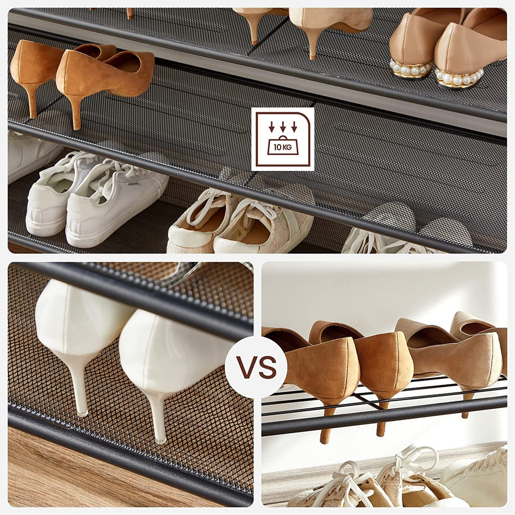 VASAGLE Shoe Rack Shoe Storage Organiser with 4 Mesh Shelves Rustic Brown and Black LBS205B01
