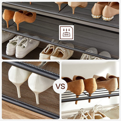 VASAGLE Shoe Rack Shoe Storage Organiser with 4 Mesh Shelves Rustic Brown and Black LBS205B01