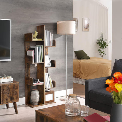 VASAGLE Tree-Shaped Bookcase with 8 Storage Shelves Rounded Corners Rustic Brown