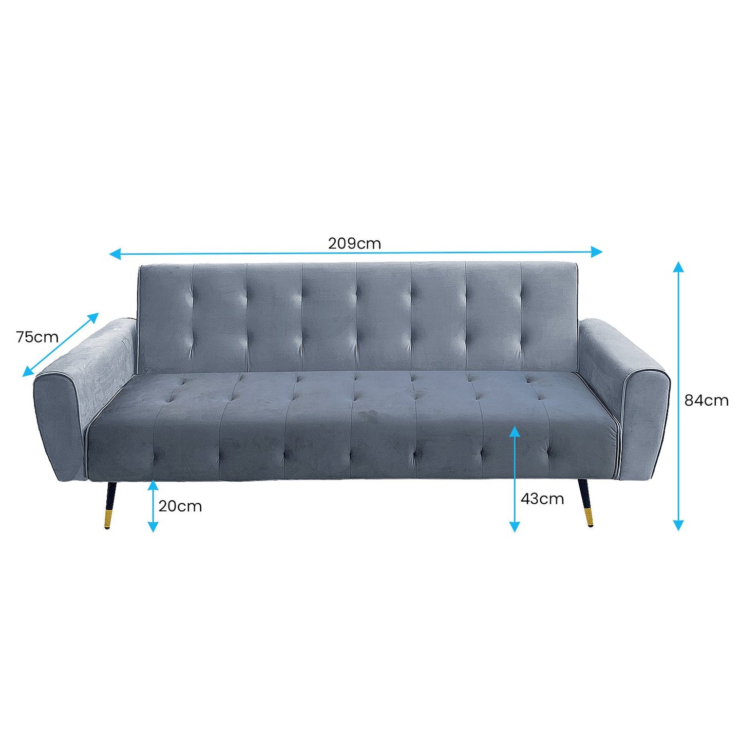 Sarantino Ava 3-seater Tufted Velvet Fabric Sofa Bed By Sarantino - Light Grey