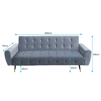 Sarantino Ava 3-seater Tufted Velvet Fabric Sofa Bed By Sarantino - Light Grey