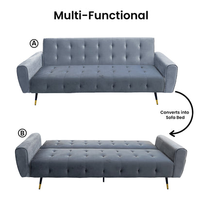 Sarantino Ava 3-seater Tufted Velvet Fabric Sofa Bed By Sarantino - Light Grey