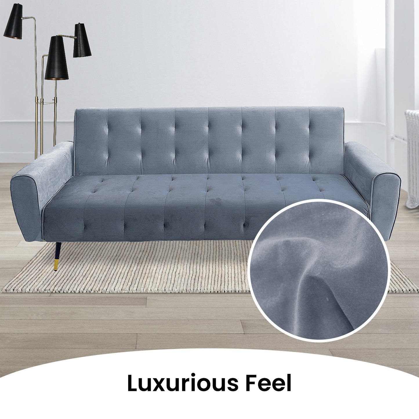 Sarantino Ava 3-seater Tufted Velvet Fabric Sofa Bed By Sarantino - Light Grey