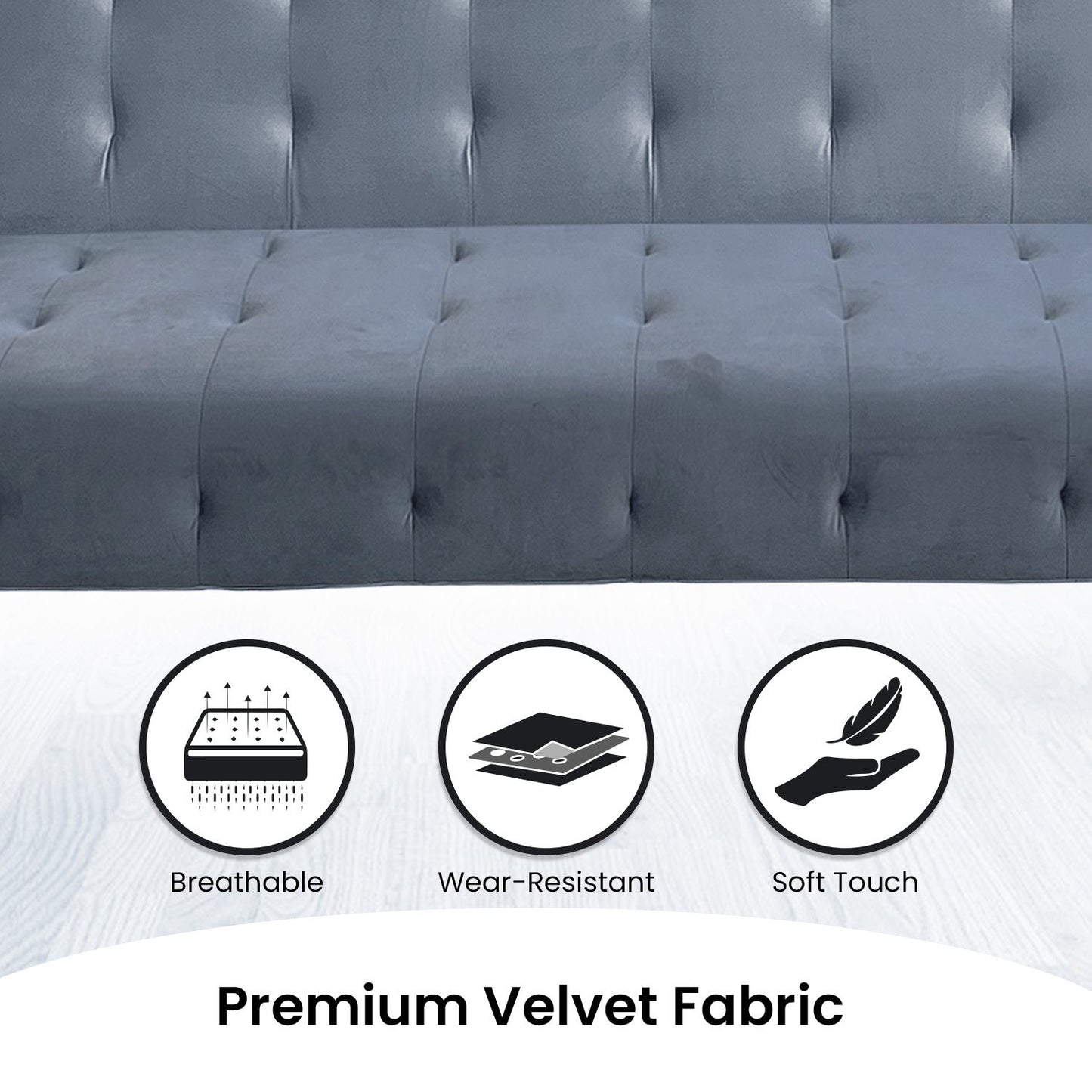 Sarantino Ava 3-seater Tufted Velvet Fabric Sofa Bed By Sarantino - Light Grey