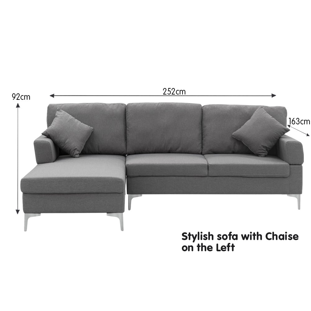 Sarantino Linen Fabric Corner Sofa Couch Lounge L-shape W/right Chaise Seat Dark Grey