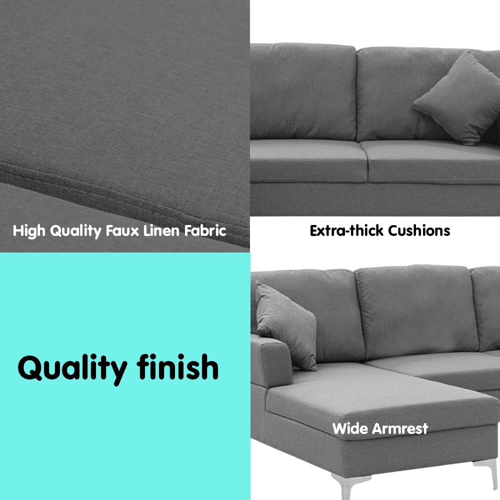 Sarantino Linen Fabric Corner Sofa Couch Lounge L-shape W/right Chaise Seat Dark Grey