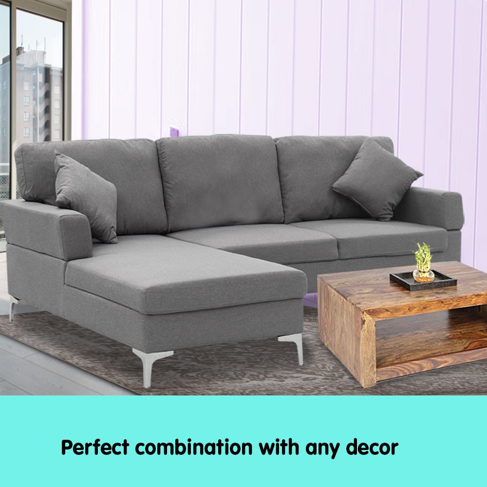 Sarantino Linen Fabric Corner Sofa Couch Lounge L-shape W/right Chaise Seat Dark Grey