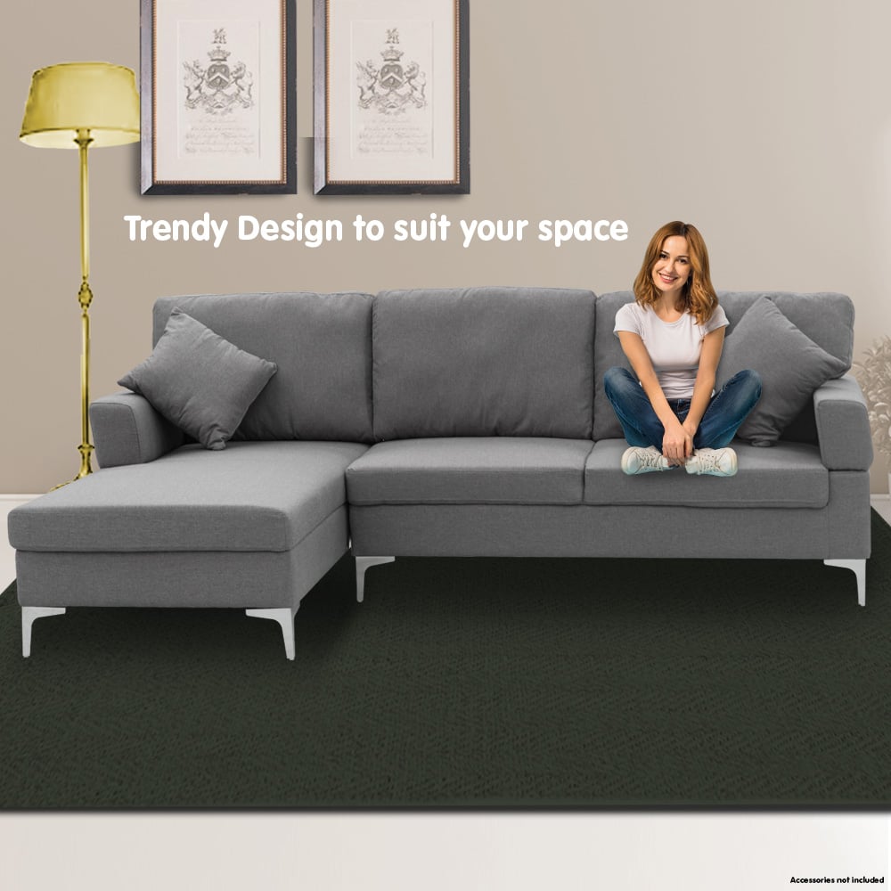 Sarantino Linen Fabric Corner Sofa Couch Lounge L-shape W/right Chaise Seat Dark Grey