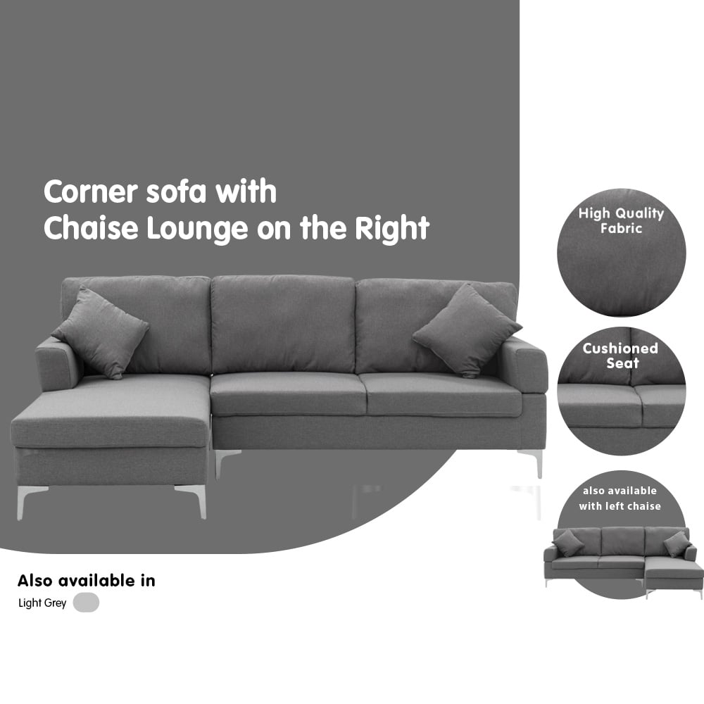 Sarantino Linen Fabric Corner Sofa Couch Lounge L-shape W/right Chaise Seat Dark Grey