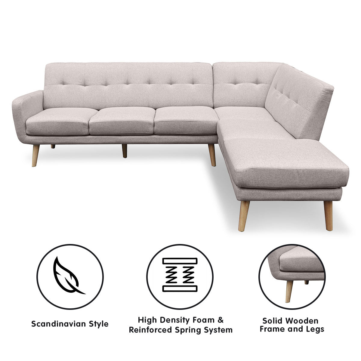 Sarantino Faux Linen Fabric Corner Sofa Lounge L-shaped Chaise Light Grey