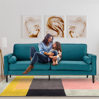 Sarantino Faux Velvet Fabric Sofa Bed Couch Furniture Lounge Suite Seat Blue