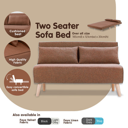 Sarantino 2-Seater Adjustable Sofa Bed Lounge Faux Linen Fabric - Brown