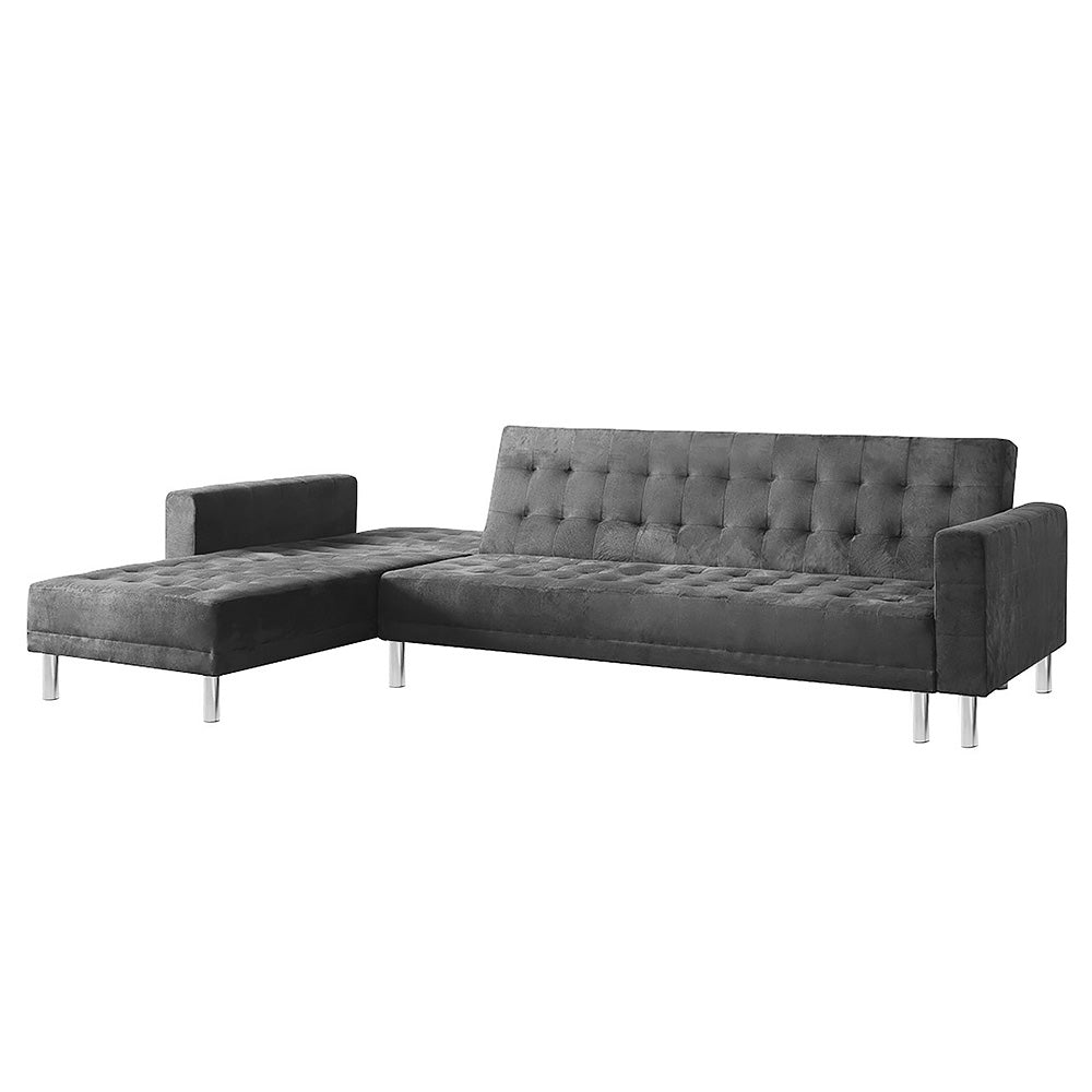Sarantino Faux Velvet Fabric Corner Wooden Sofa Bed Couch with Chaise - Grey