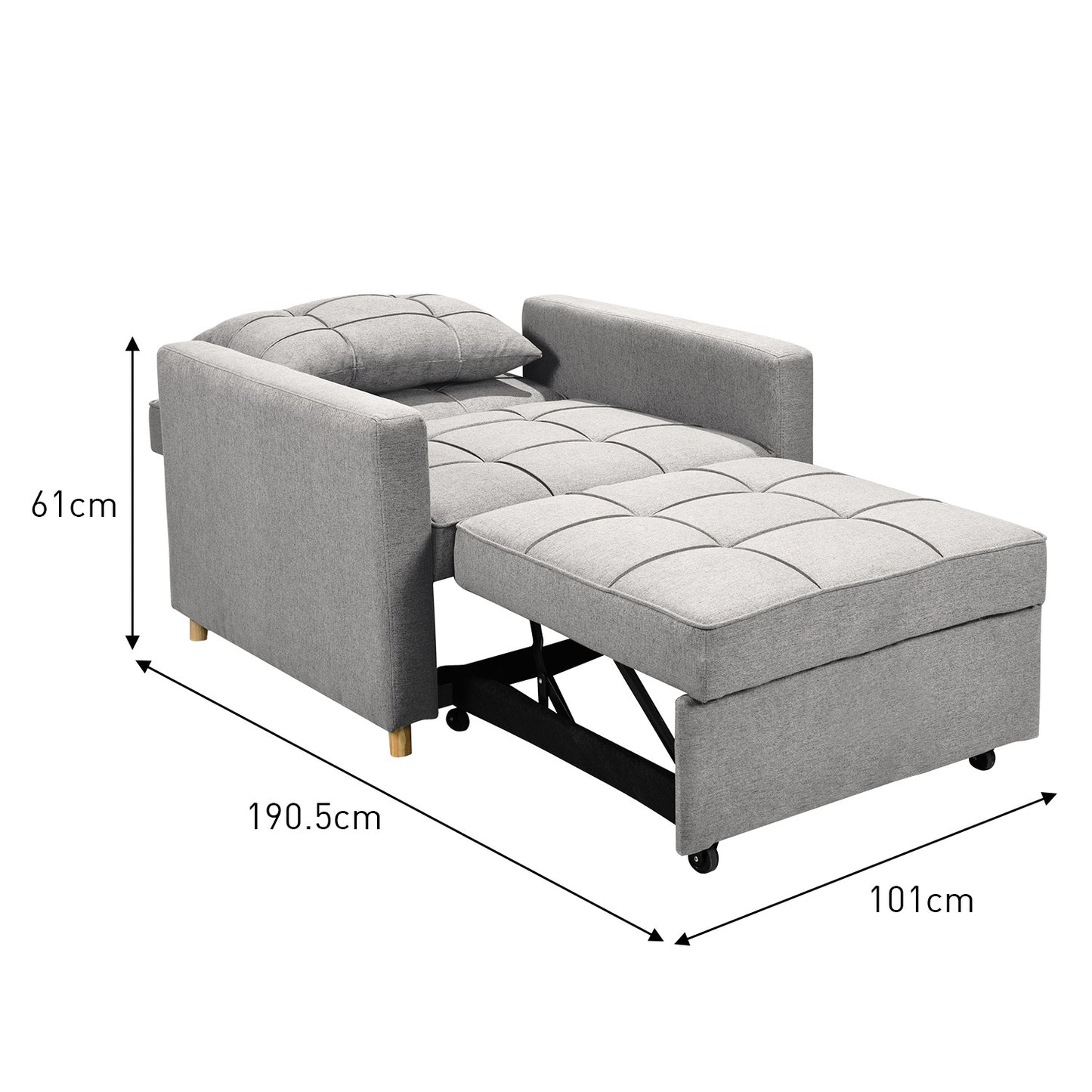 Sarantino Suri 3-in-1 Convertible Sofa Chair Bed Lounger Fabric - Light Grey