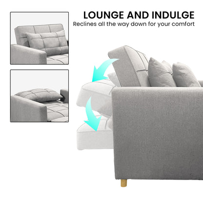 Sarantino Suri 3-in-1 Convertible Sofa Chair Bed Lounger Fabric - Light Grey