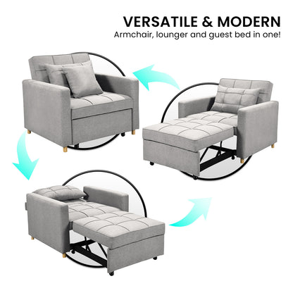 Sarantino Suri 3-in-1 Convertible Sofa Chair Bed Lounger Fabric - Light Grey