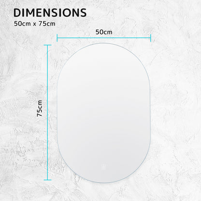 2 Set LED Wall Mirror Oval Anti-Fog Bathroom 50x75cm BLACK