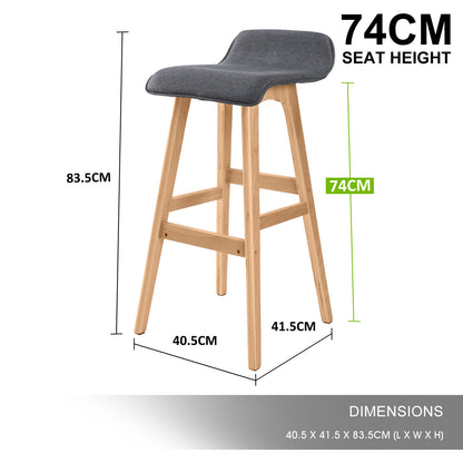 4X Wooden Bar Stool Dining Chair Fabric SOPHIA 74cm GREY