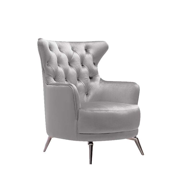Grand Tufted Lounge - Light Grey Velvet Fabric - Silver Legs