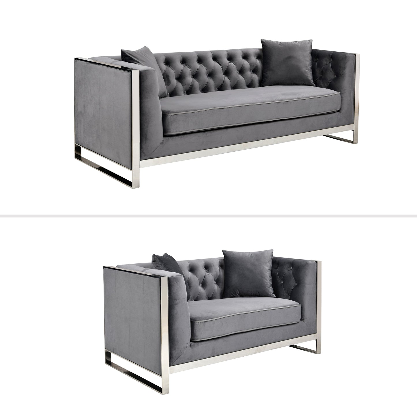 William Lounge - Dark Grey Velvet Fabric - Silver Trims
