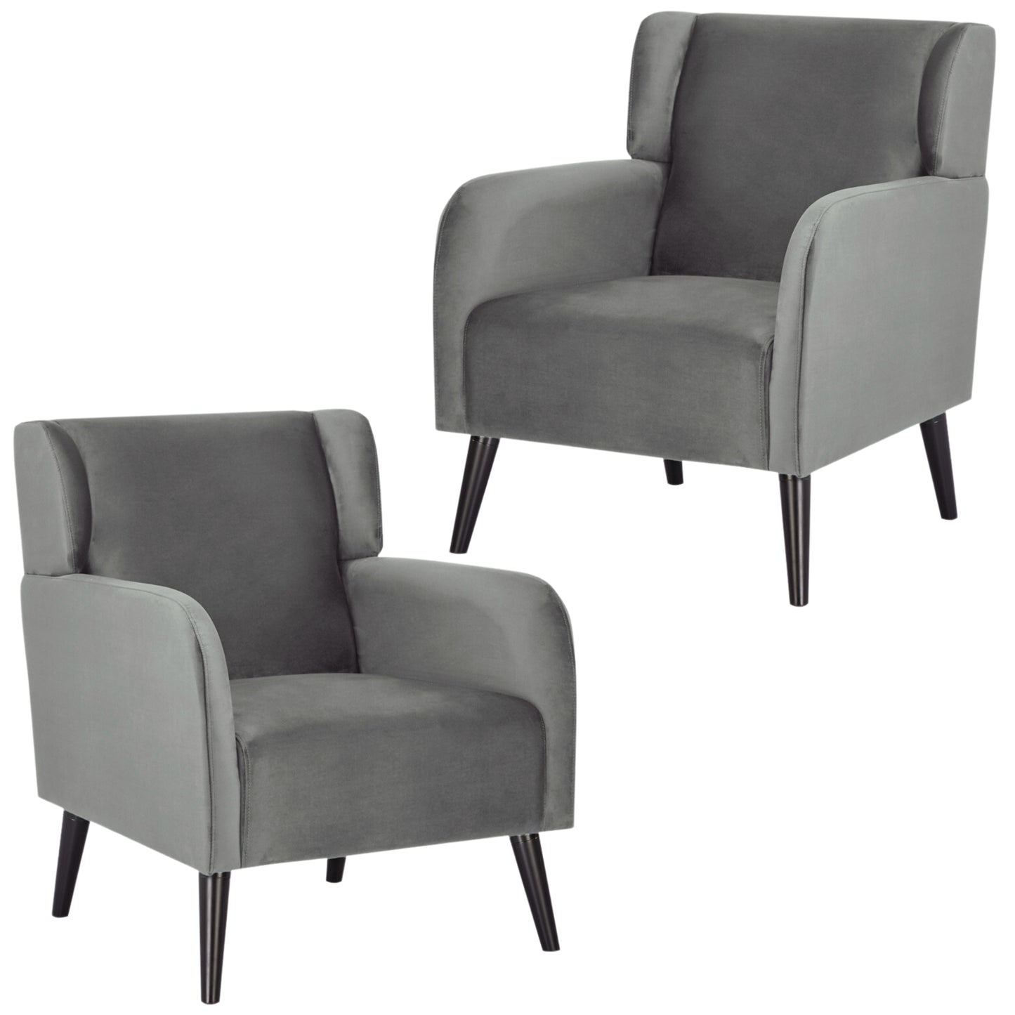 Bianca Set of 2 Accent Sofa Arm Chair Fabric Uplholstered Lounge - Mid Grey