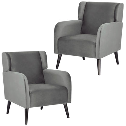 Bianca Set of 2 Accent Sofa Arm Chair Fabric Uplholstered Lounge - Mid Grey