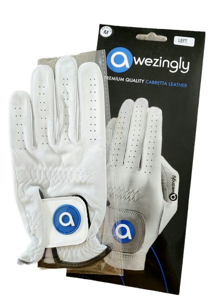 Awezingly Premium Quality Cabretta Leather Golf Glove for Men - White (M)