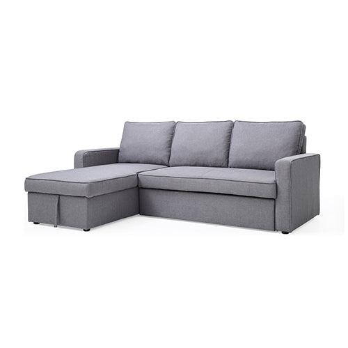 3 Seater Sofa Bed with pull Out Storage Corner Chaise Lounge Set in Grey Fabric