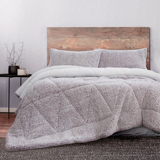 Ardor Melange Plum 3 Pcs Sherpa Ultra Soft Comforter Set Queen/King