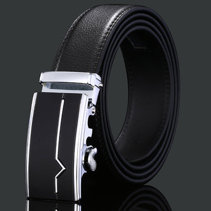 Adjustable Slide Genuine Leather Belt Men's Plate Reversible Buckle Business Dress Belts (FB8602#31)