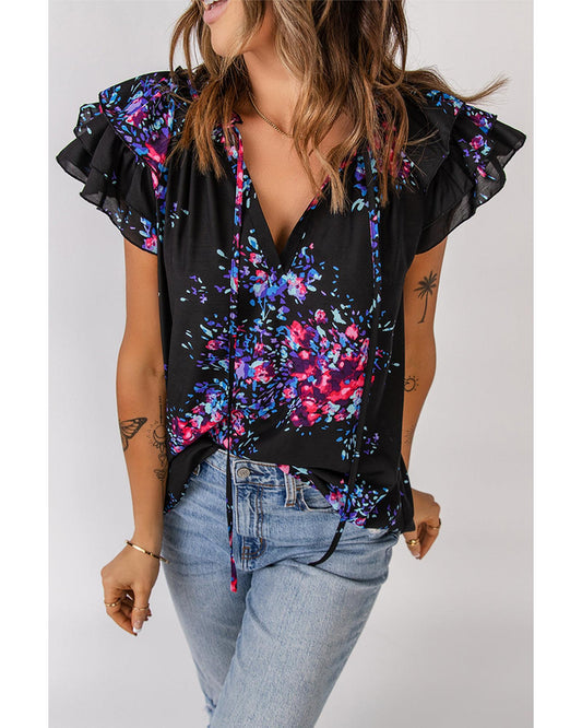 Azura Exchange Butterfly Sleeves Tie-dye Print Blouse - S