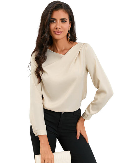 Azura Exchange Asymmetric V Neck Satin Blouse - M