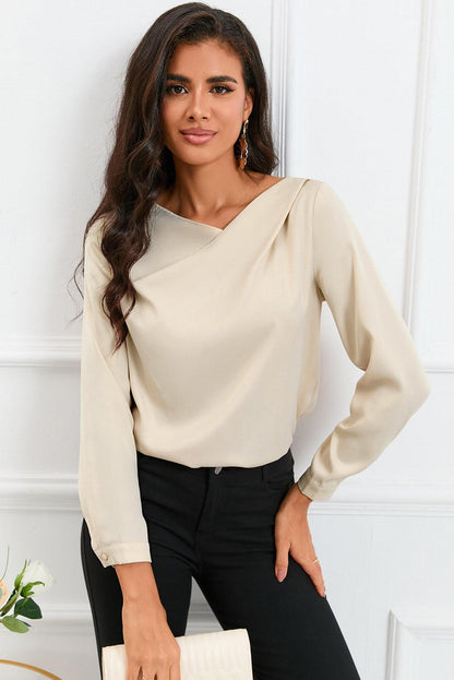 Azura Exchange Asymmetric V Neck Satin Blouse - S