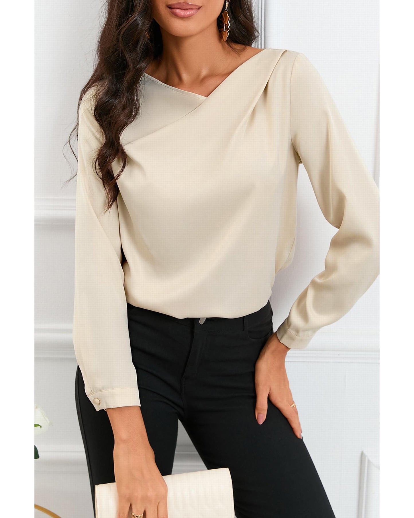 Azura Exchange Asymmetric V Neck Satin Blouse - XL