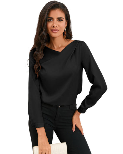 Azura Exchange Asymmetric V Neck Satin Blouse - XL