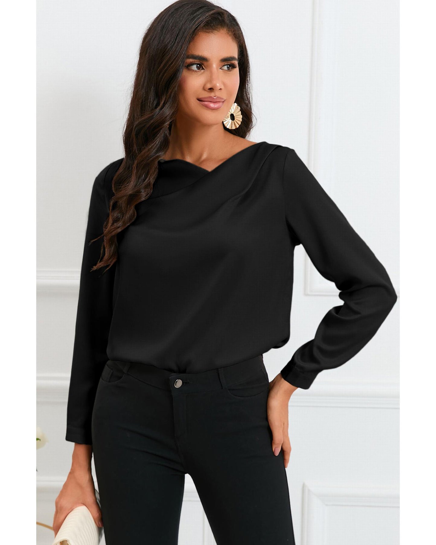 Azura Exchange Asymmetric V Neck Satin Blouse - XL
