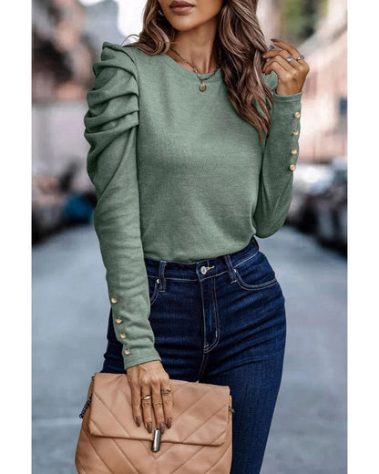 Azura Exchange Buttoned Puff Long Sleeve Sheath Top - M