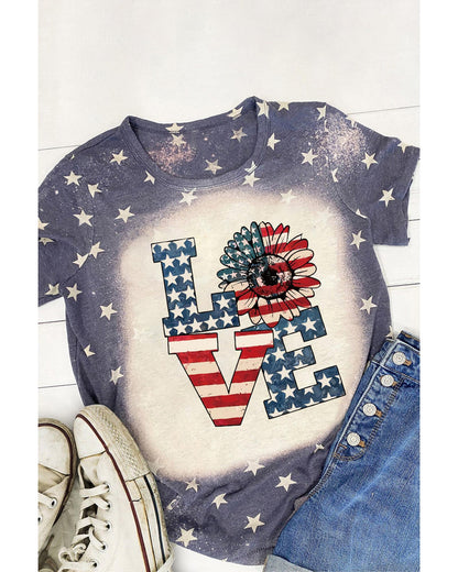 Azura Exchange Allover Bleached LOVE Sunflower Flag Graphic Tee - XL