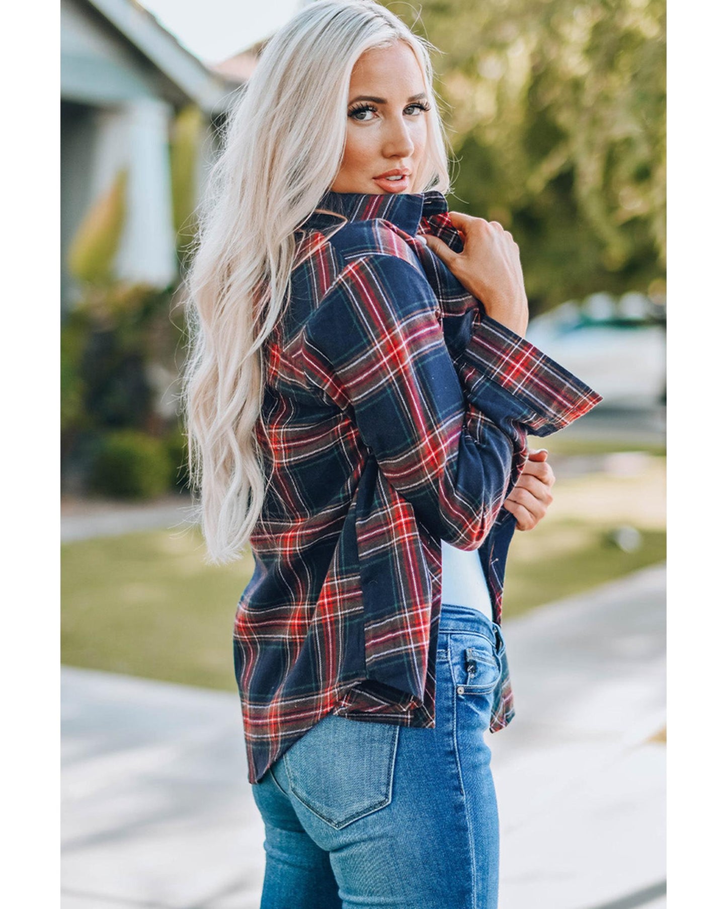 Azura Exchange Button Pocket Long Sleeve Asymmetric Shirt - S