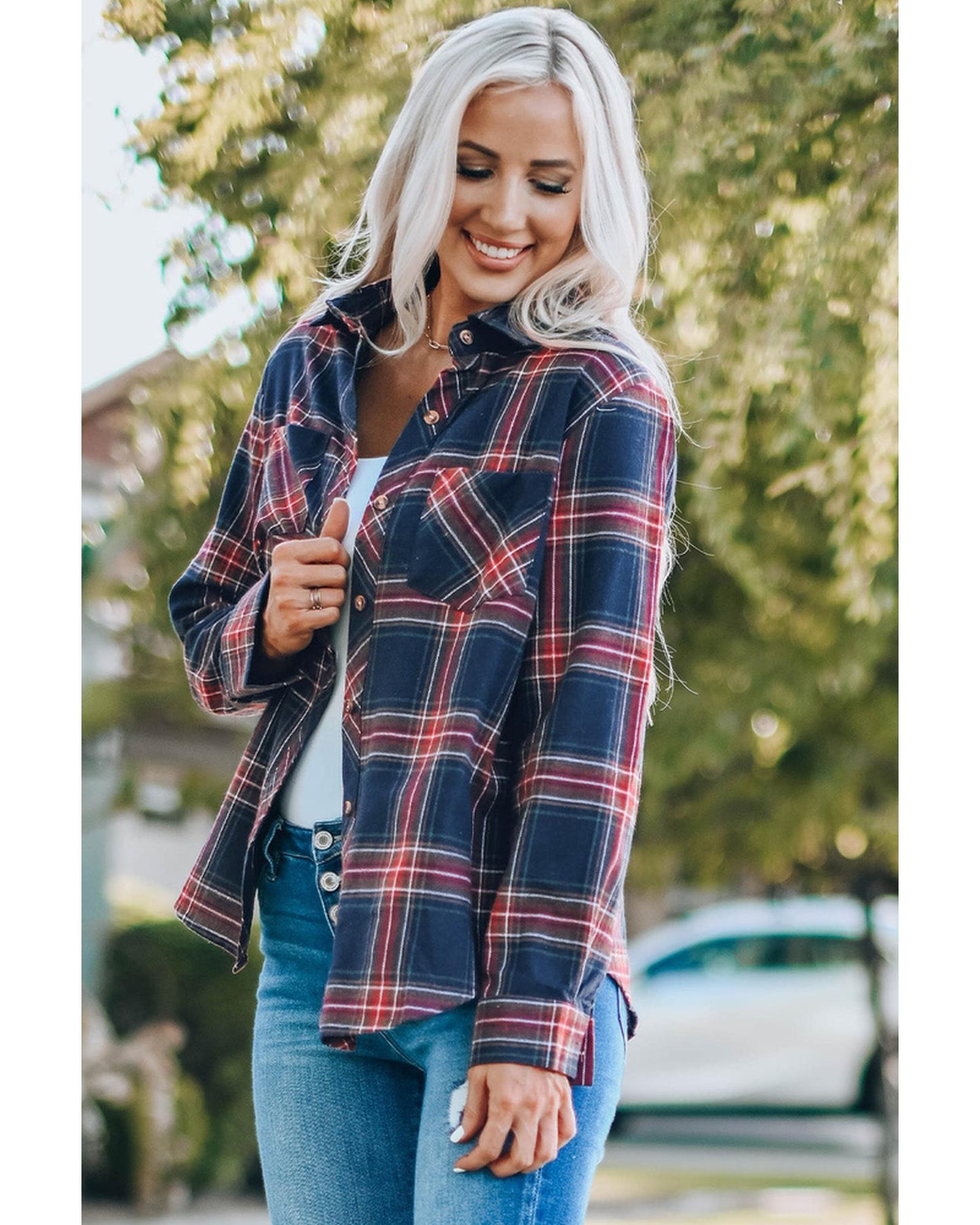 Azura Exchange Button Pocket Long Sleeve Asymmetric Shirt - S