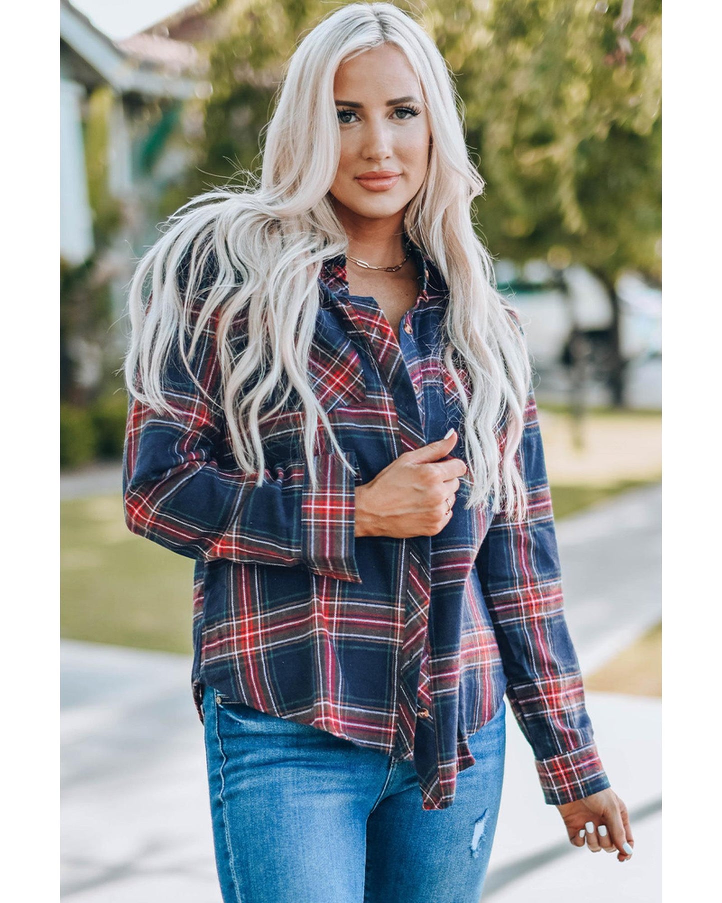 Azura Exchange Button Pocket Long Sleeve Asymmetric Shirt - S