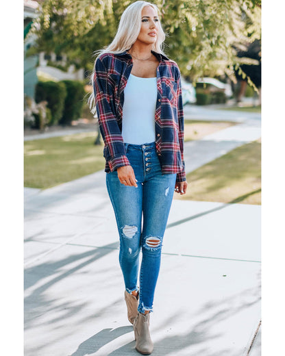 Azura Exchange Button Pocket Long Sleeve Asymmetric Shirt - S