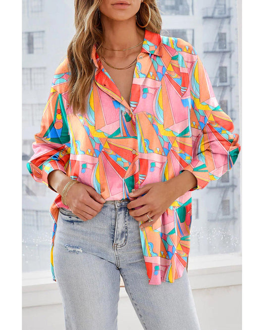 Azura Exchange Abstract Geometric Print Oversized Shirt - S