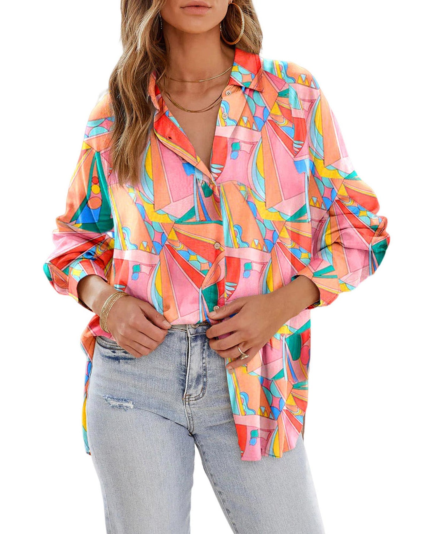 Azura Exchange Abstract Geometric Print Oversized Shirt - XL