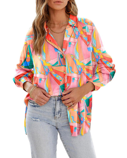Azura Exchange Abstract Geometric Print Oversized Shirt - XL