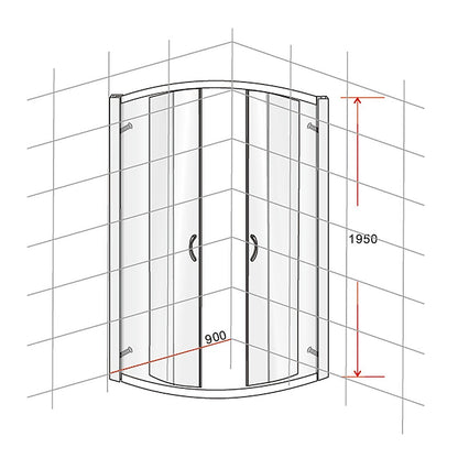 90 x 90cm Rounded Sliding 6mm Curved Shower Screen with Base in Chrome