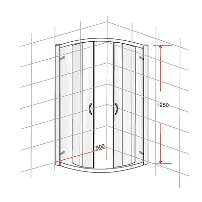 90 x 90cm Chrome Rounded Sliding 6mm Curved Shower Screen with Black Base