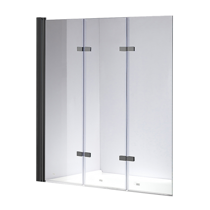 3 Fold Black Folding Bath Shower Screen Door Panel 1300mm x 1400mm