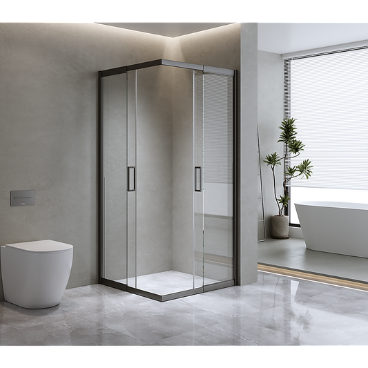 Adjustable 1100x1100mm Double Sliding Door Glass Shower Screen in Black