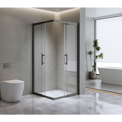 Adjustable 1200x1100mm Double Sliding Door Glass Shower Screen in Black